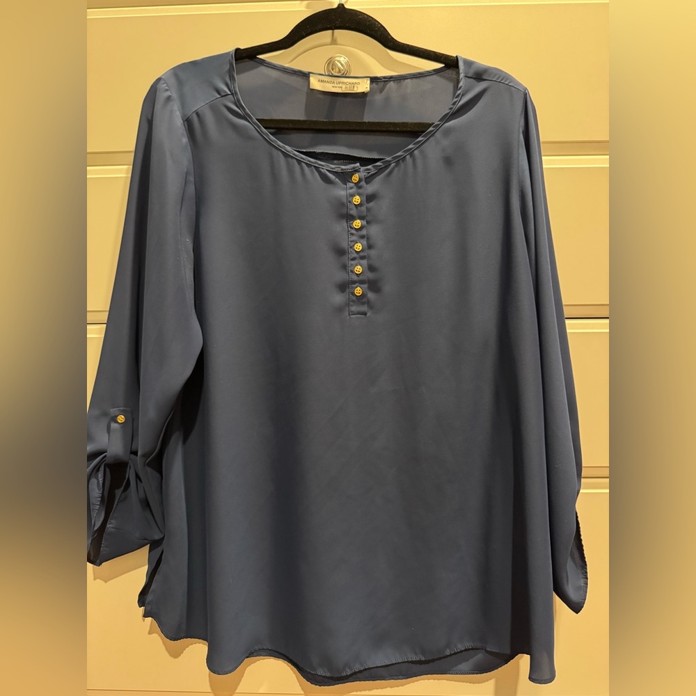 Amanda Uprichard Maternity Henley Scoop Neck Top Medium Navy Blue - Picture 4 of 8